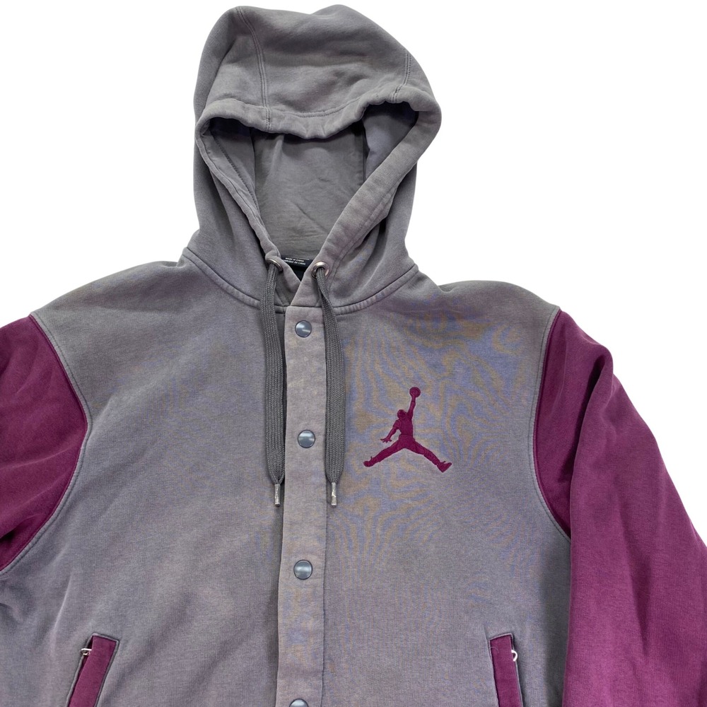 Nike Jordan Varsity Hoodie Jacket Mens Medium Grey Burgundy 451582-065 (Read)